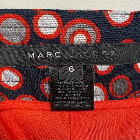 Marc Jacobs Pencil Skirt Black Red Gray Circle Pockets Back Slit Button Zip Sz 6 - Picture 3 of 6